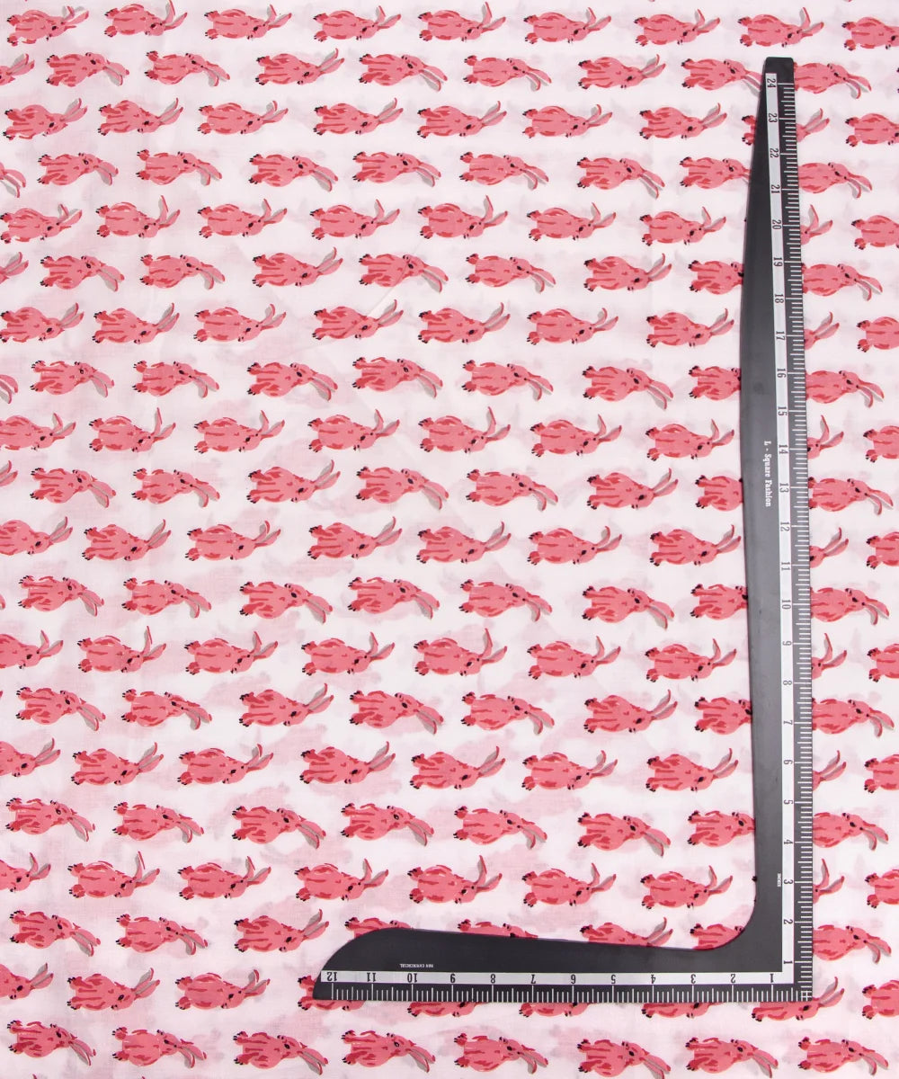 Jaipuri Screen Pink Rabbit Animal Kids Print Pure Cotton fabric