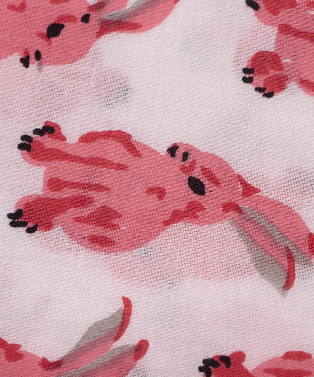 Jaipuri Screen Pink Rabbit Animal Kids Print Pure Cotton fabric