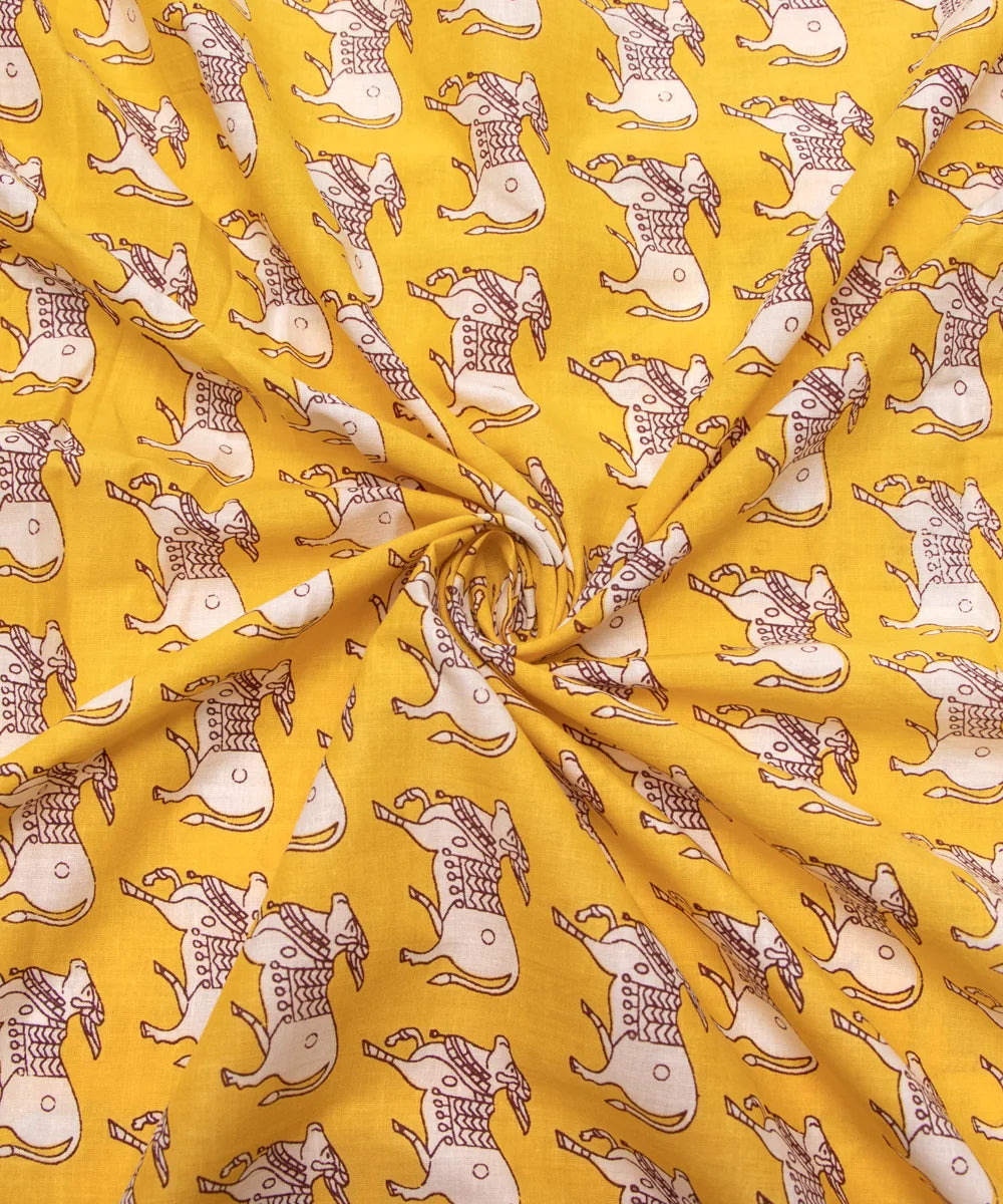 Jaipuri Screen Bright Yellow Kids Printed Pure Cotton Fabric