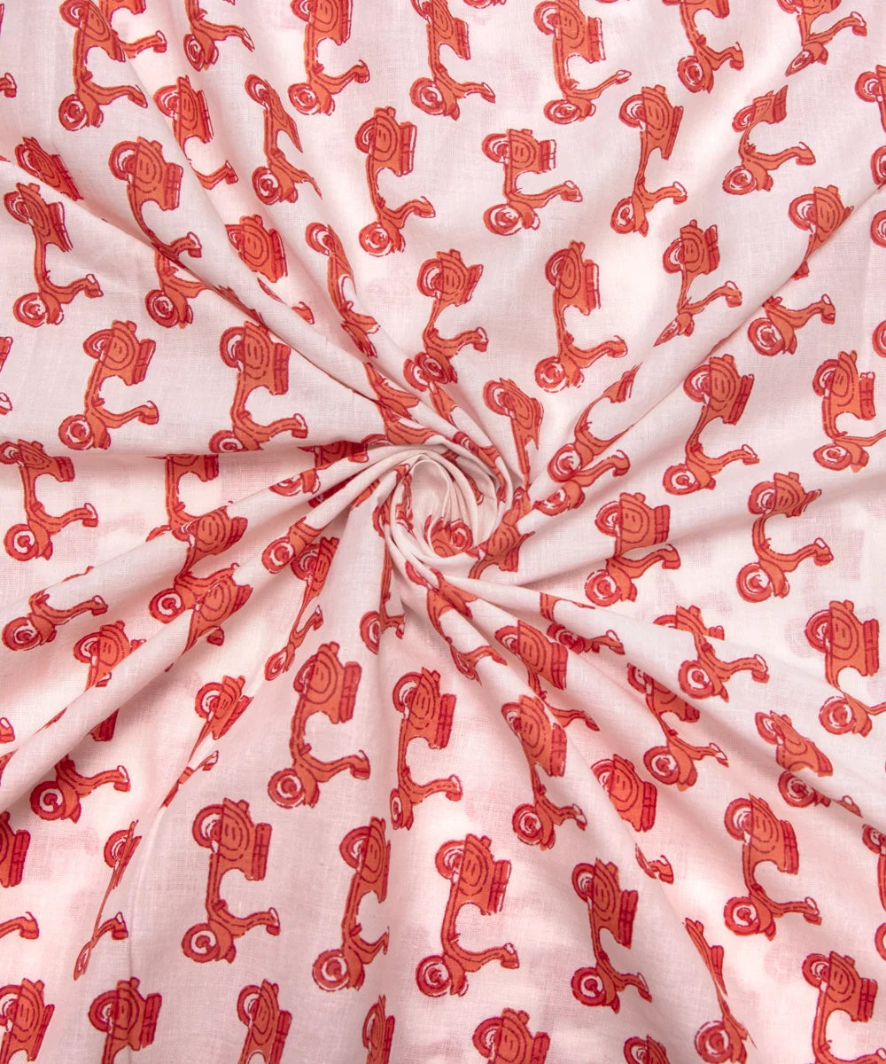 Jaipuri Screen White And Orange Kids Printed Pure Cotton fabric