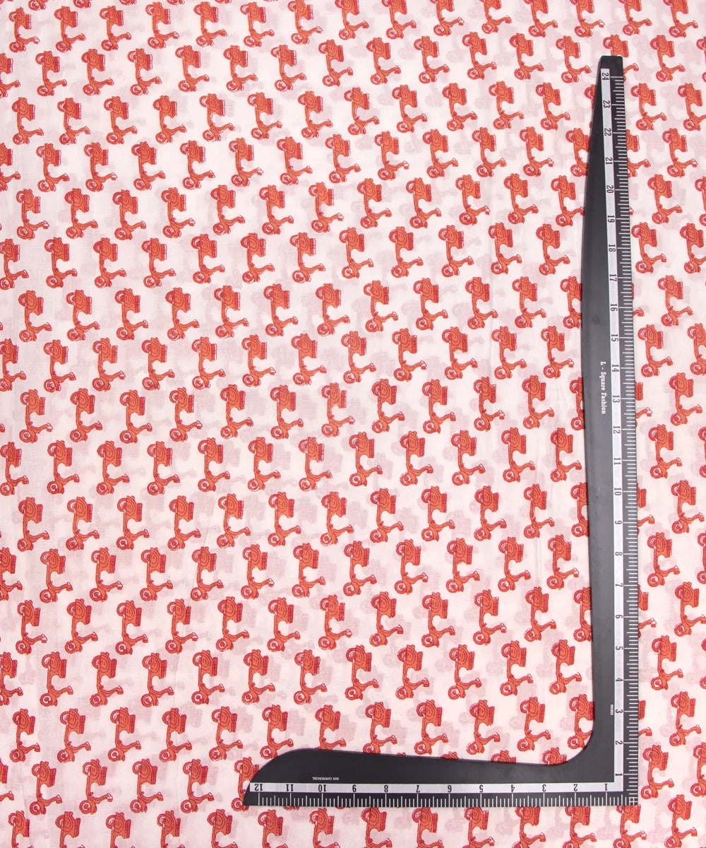 Jaipuri Screen White And Orange Kids Printed Pure Cotton fabric