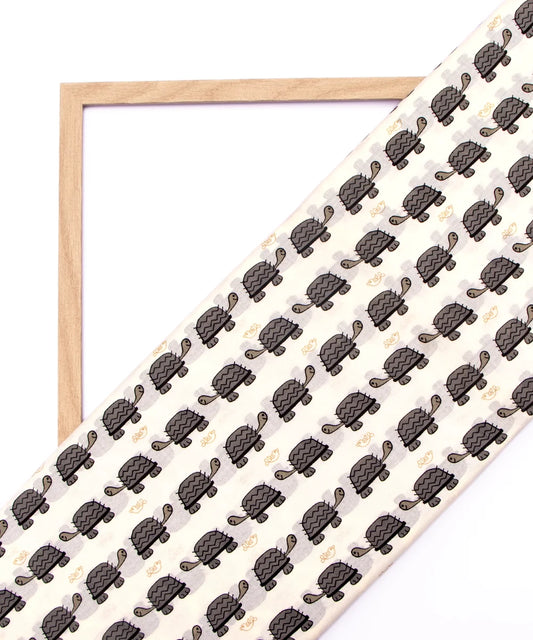 Jaipuri Screen Turtle Grey Kids Animal Printed Pure Cotton fabric
