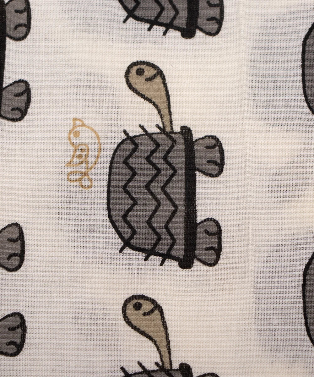 Jaipuri Screen Turtle Grey Kids Animal Printed Pure Cotton fabric