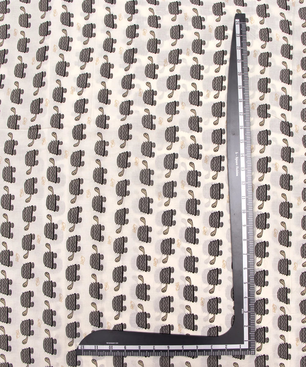 Jaipuri Screen Turtle Grey Kids Animal Printed Pure Cotton fabric