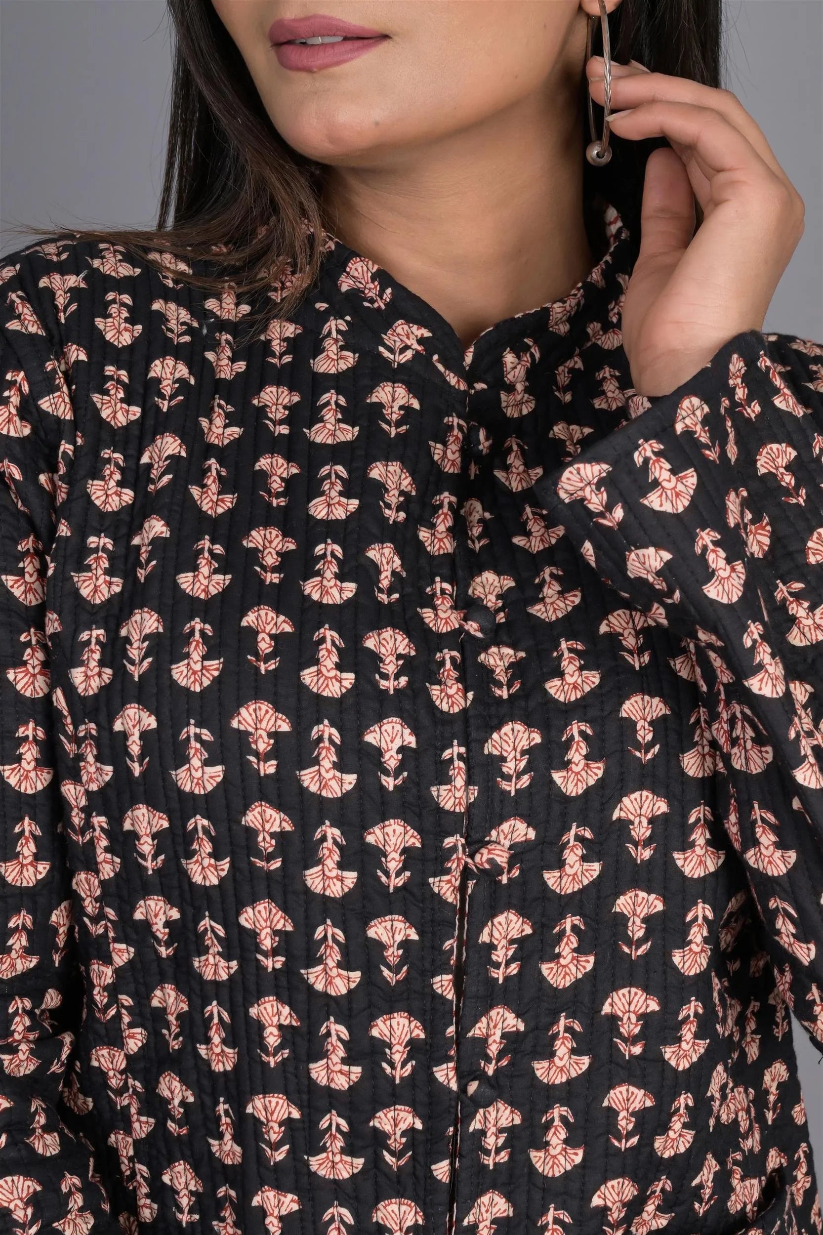 Winter Black and Beige Reversible Jaipuri Cotton Quilted Jackets For Women