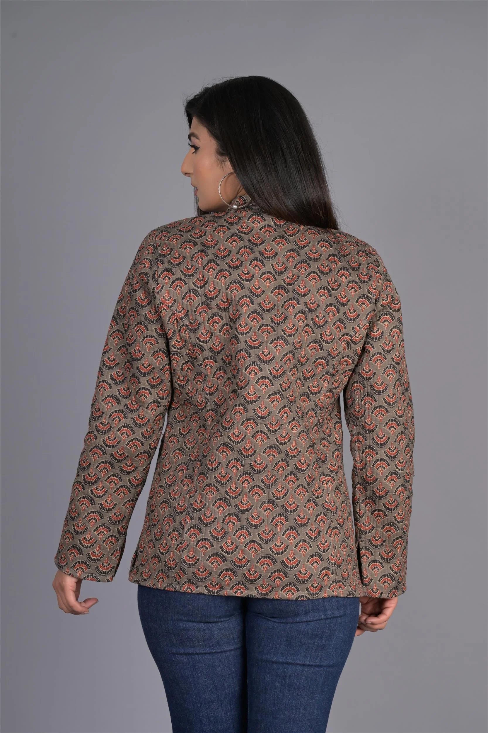 Winter Reversible Brown Jaipuri Cotton Quilted Jackets For Women