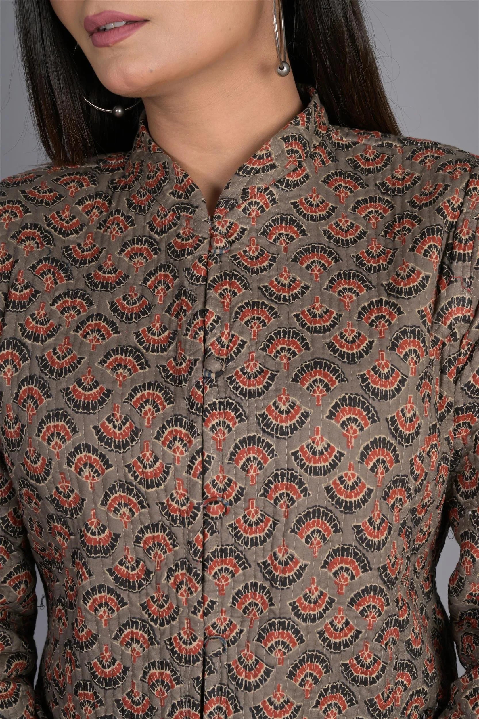 Winter Reversible Brown Jaipuri Cotton Quilted Jackets For Women