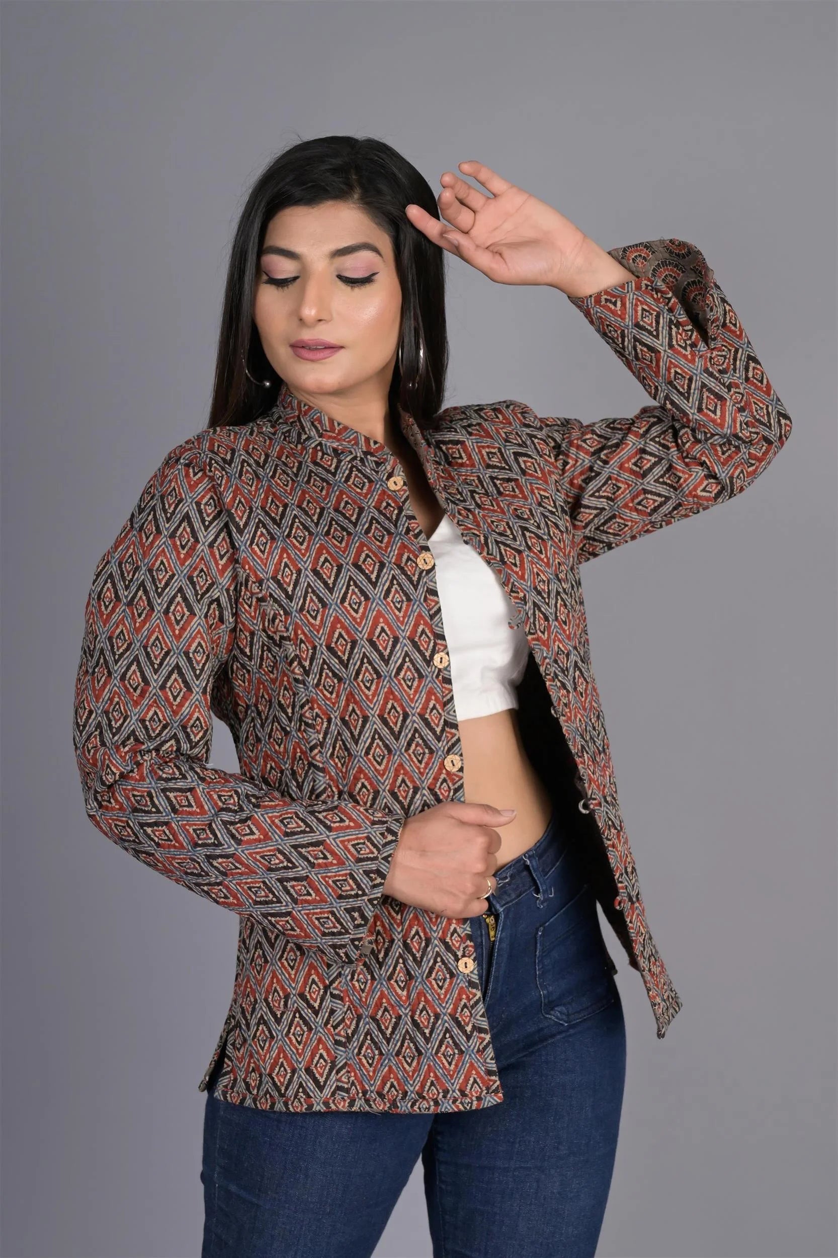 Winter Reversible Brown Jaipuri Cotton Quilted Jackets For Women
