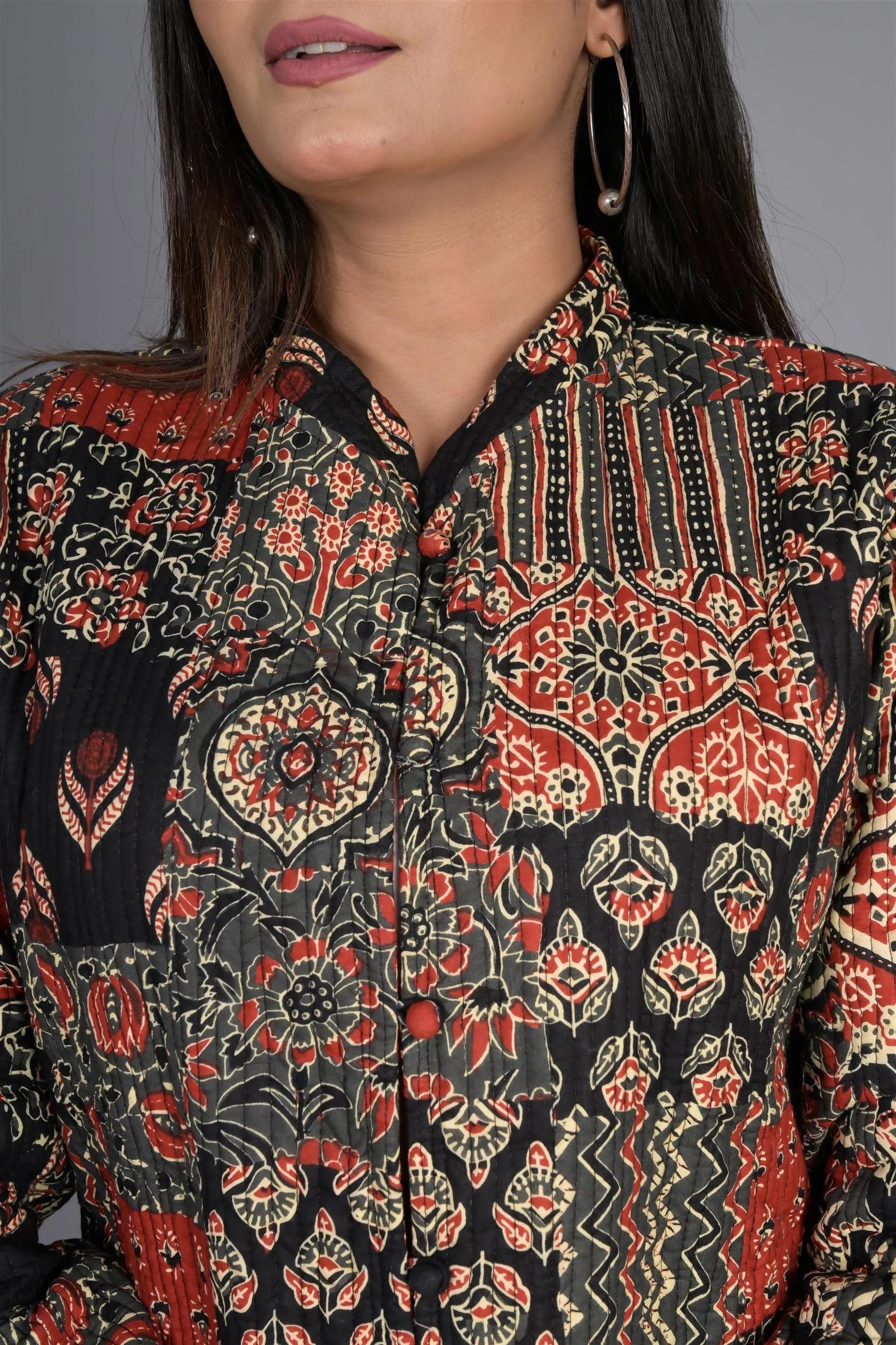 Winter Reversible Black And Red Jaipuri Cotton Quilted Jackets For Women