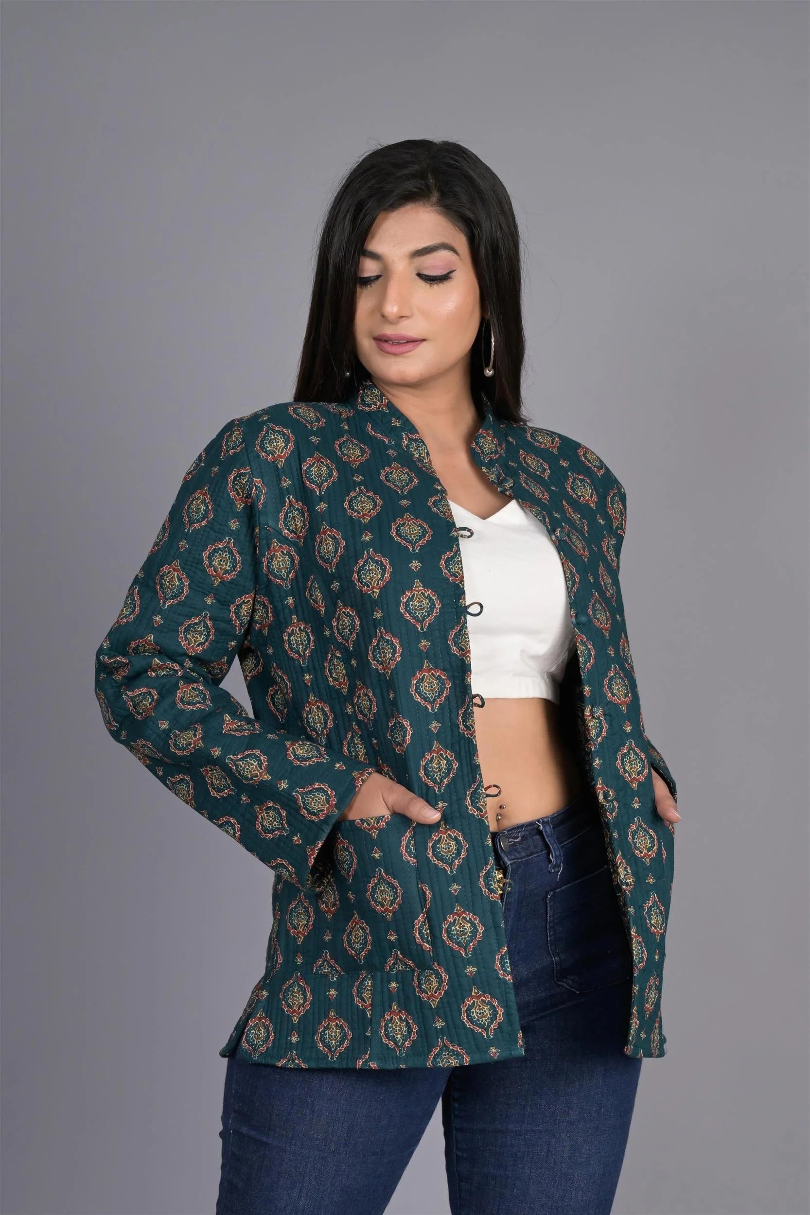 Jaipuri jacket coat printed cotton quilted coat code 5