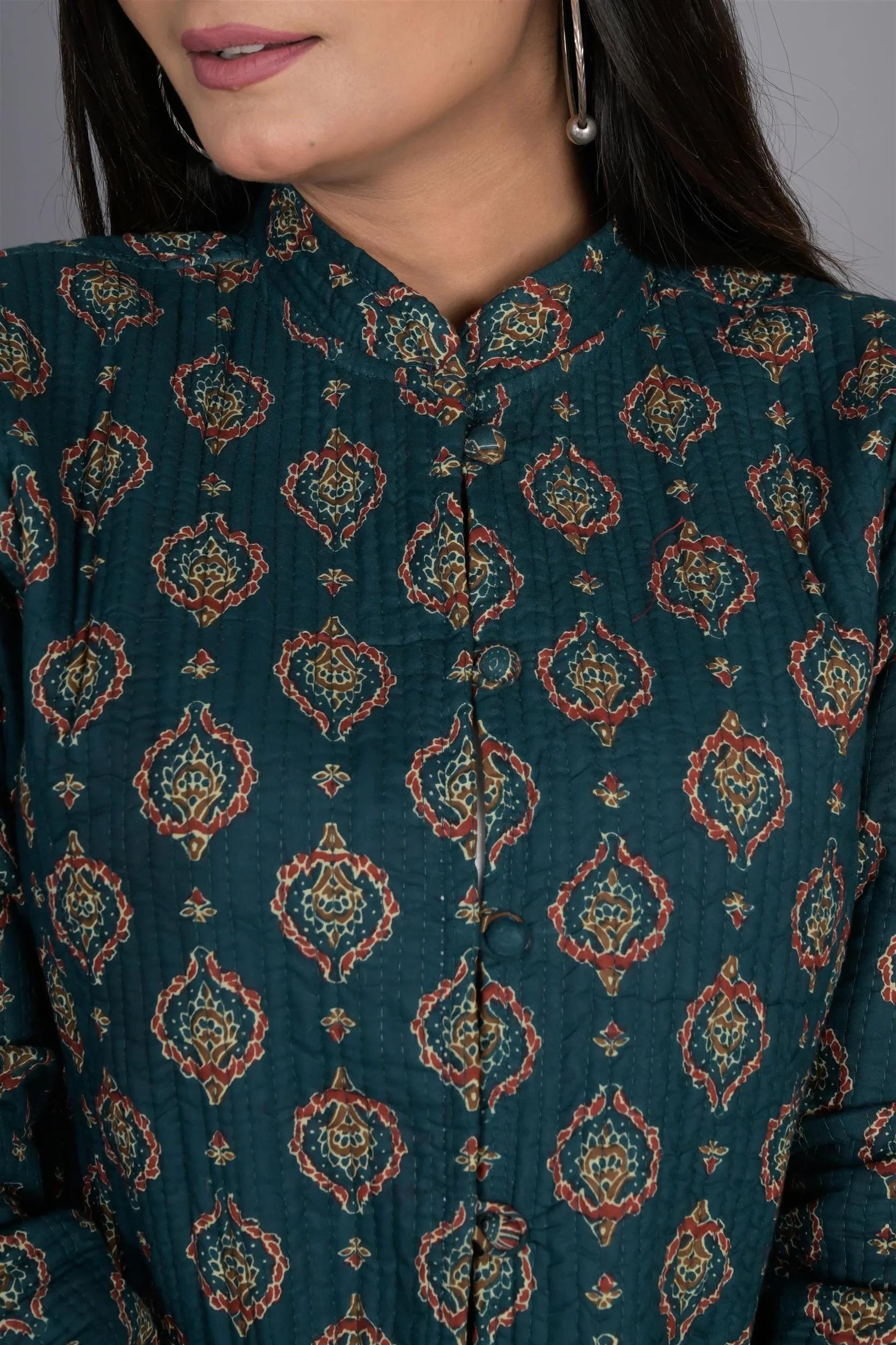 Winter Reversible Green Jaipuri Cotton Quilted Jackets For Women
