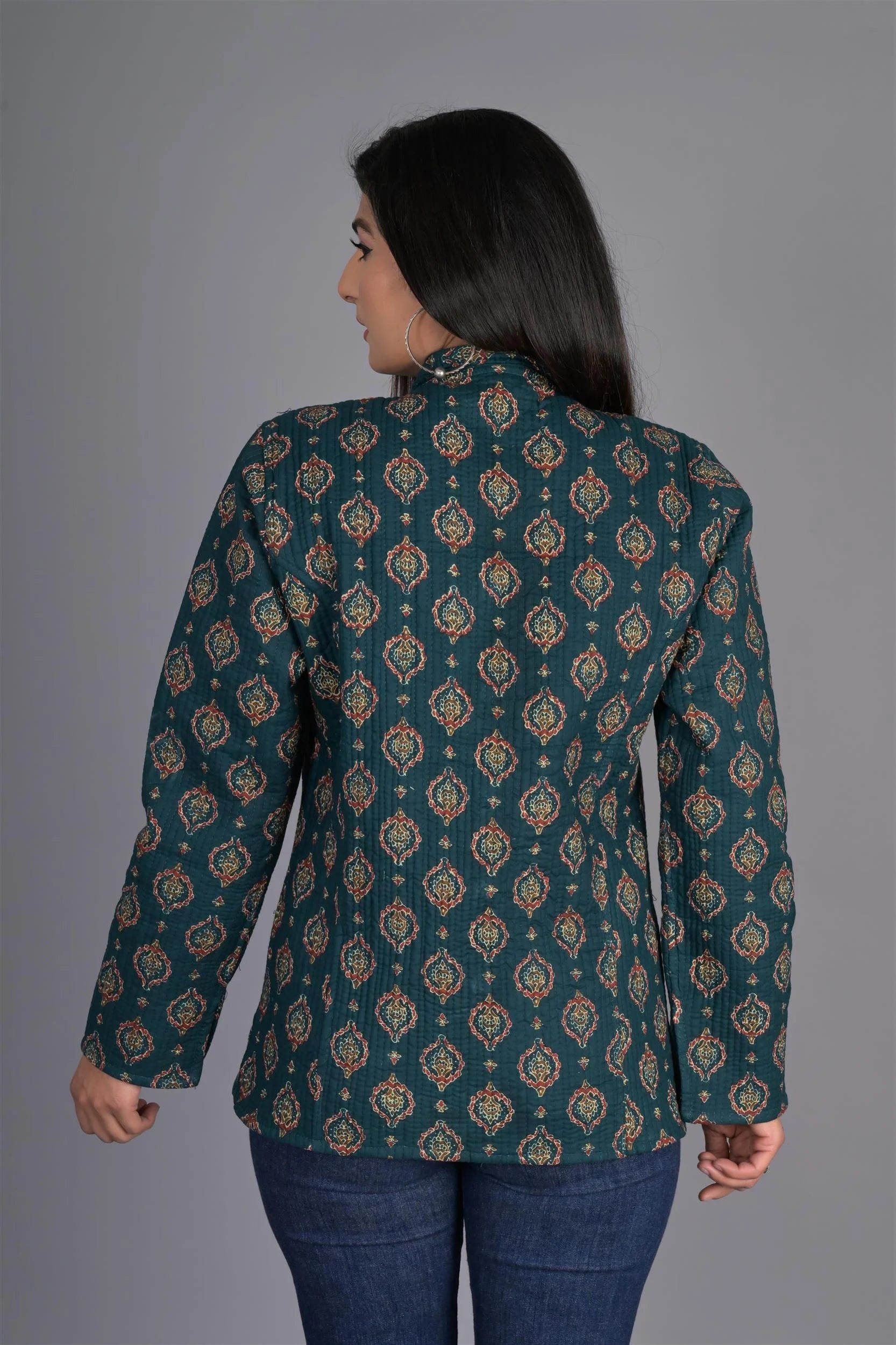 Winter Reversible Green Jaipuri Cotton Quilted Jackets For Women