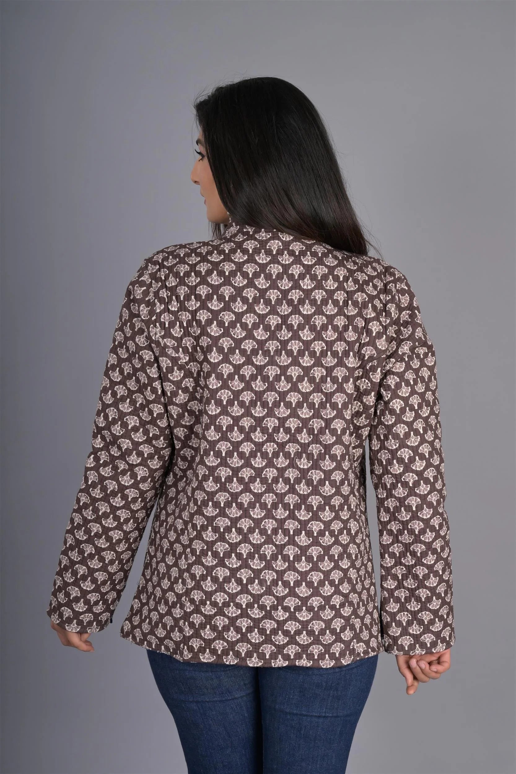 Winter Reversible Brown & Blue Jaipuri Cotton Quilted Jackets For Women