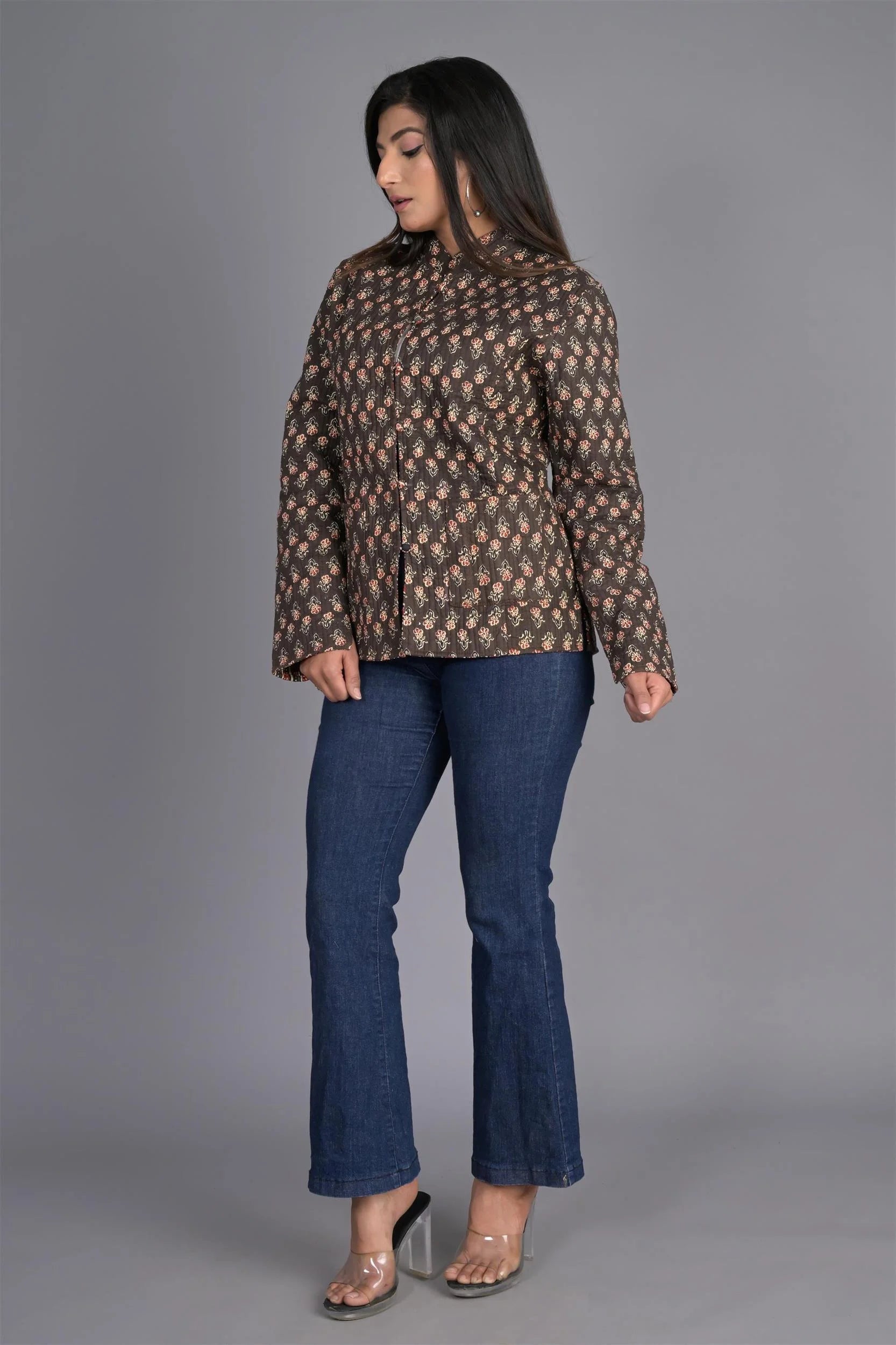 Winter Brown Reversible Jaipuri Cotton Quilted Jackets For Women