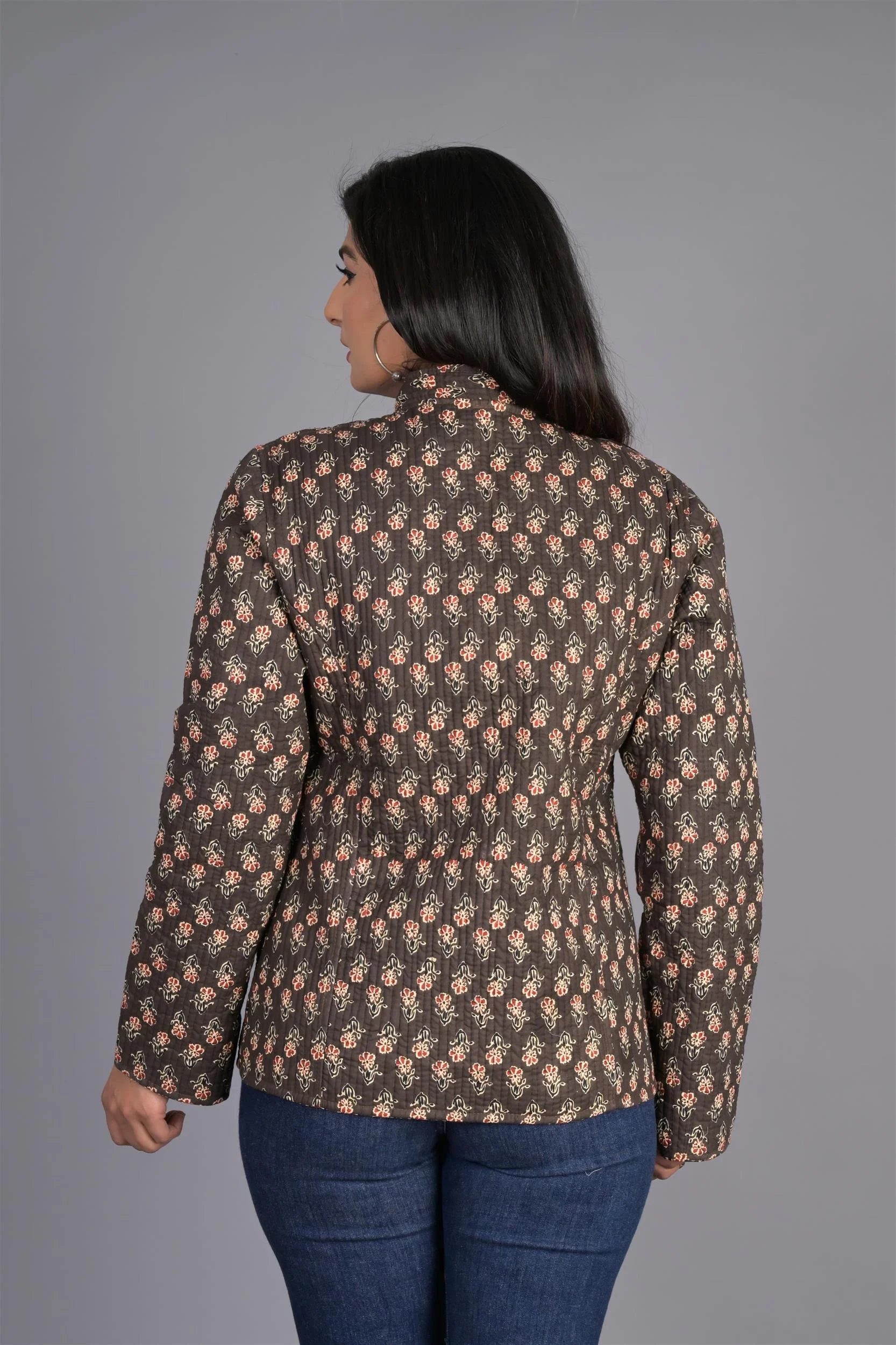 Winter Brown Reversible Jaipuri Cotton Quilted Jackets For Women