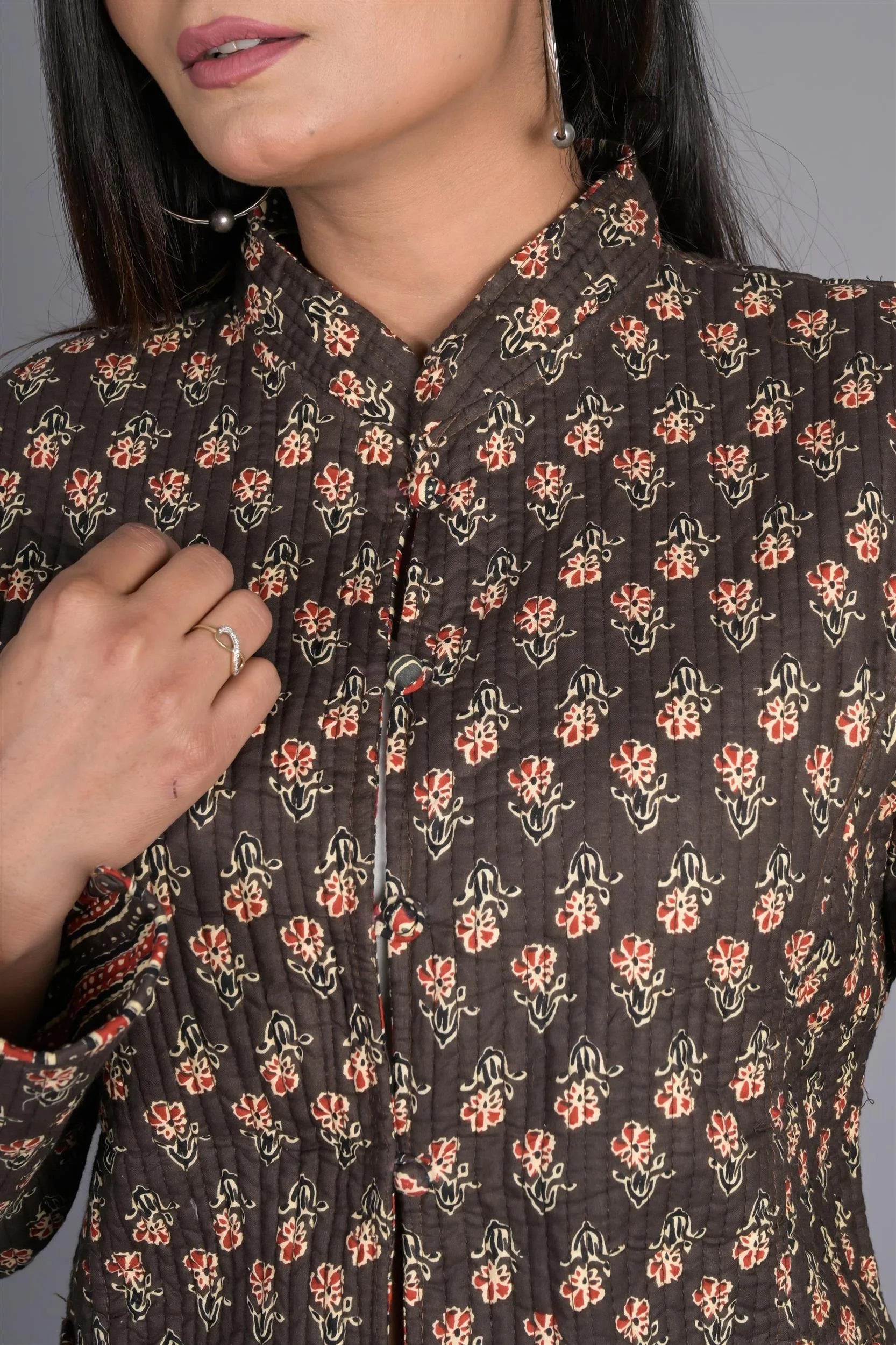 Winter Brown Reversible Jaipuri Cotton Quilted Jackets For Women