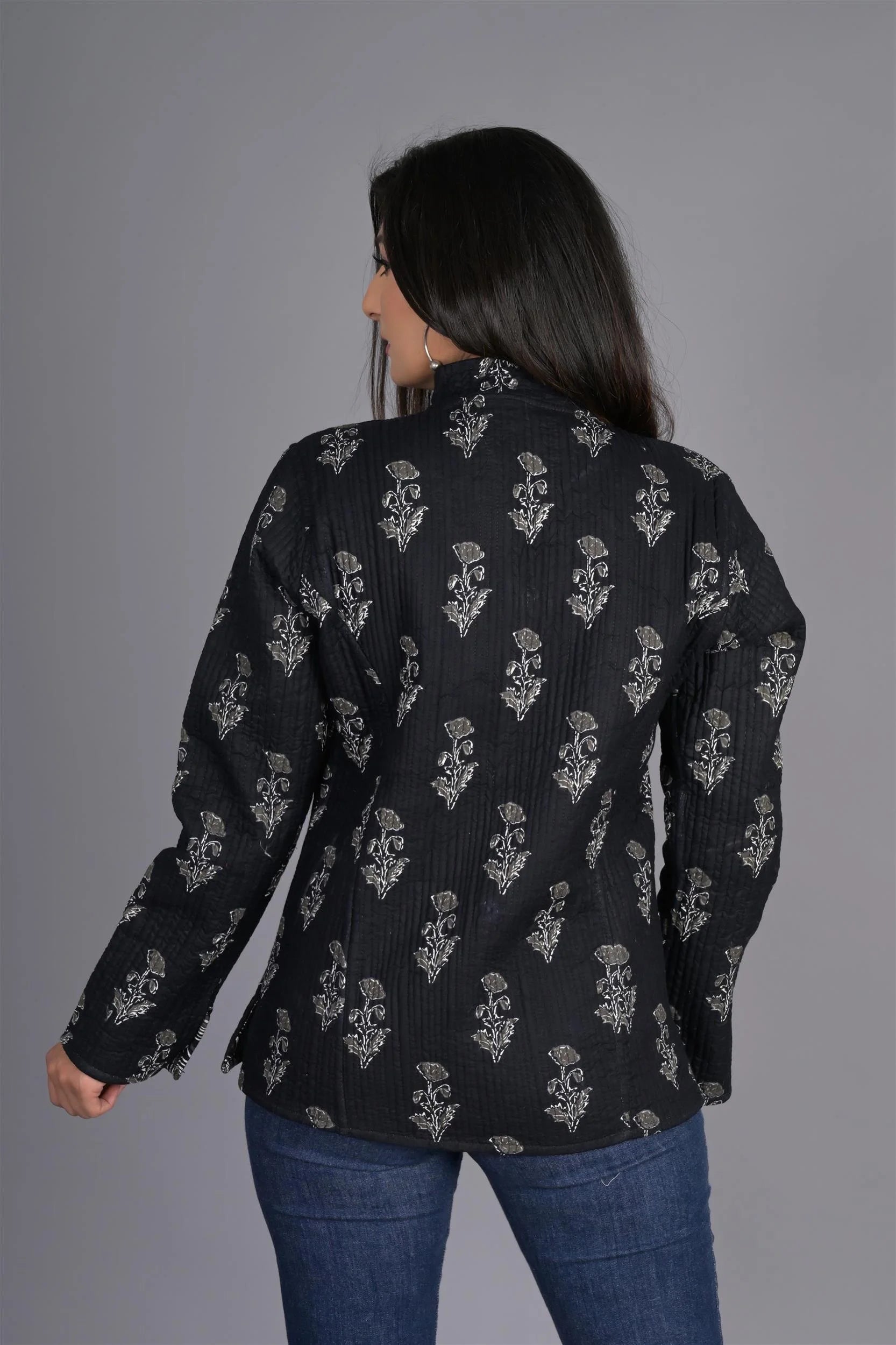 Winter Black Reversible Jaipuri Cotton Quilted Jackets For Women