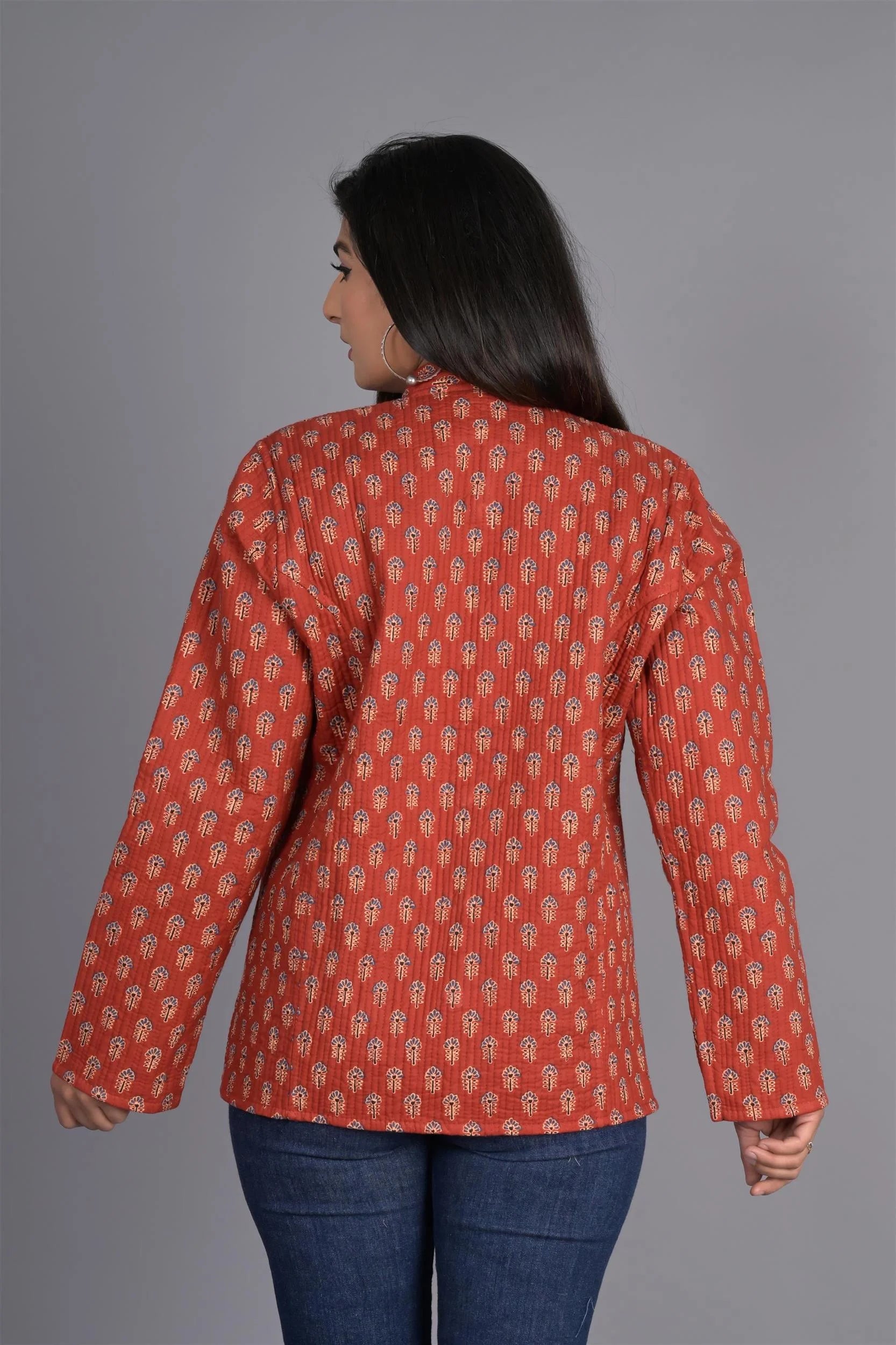 Winter Red And Black Reversible Jaipuri Cotton Quilted Jackets For Women