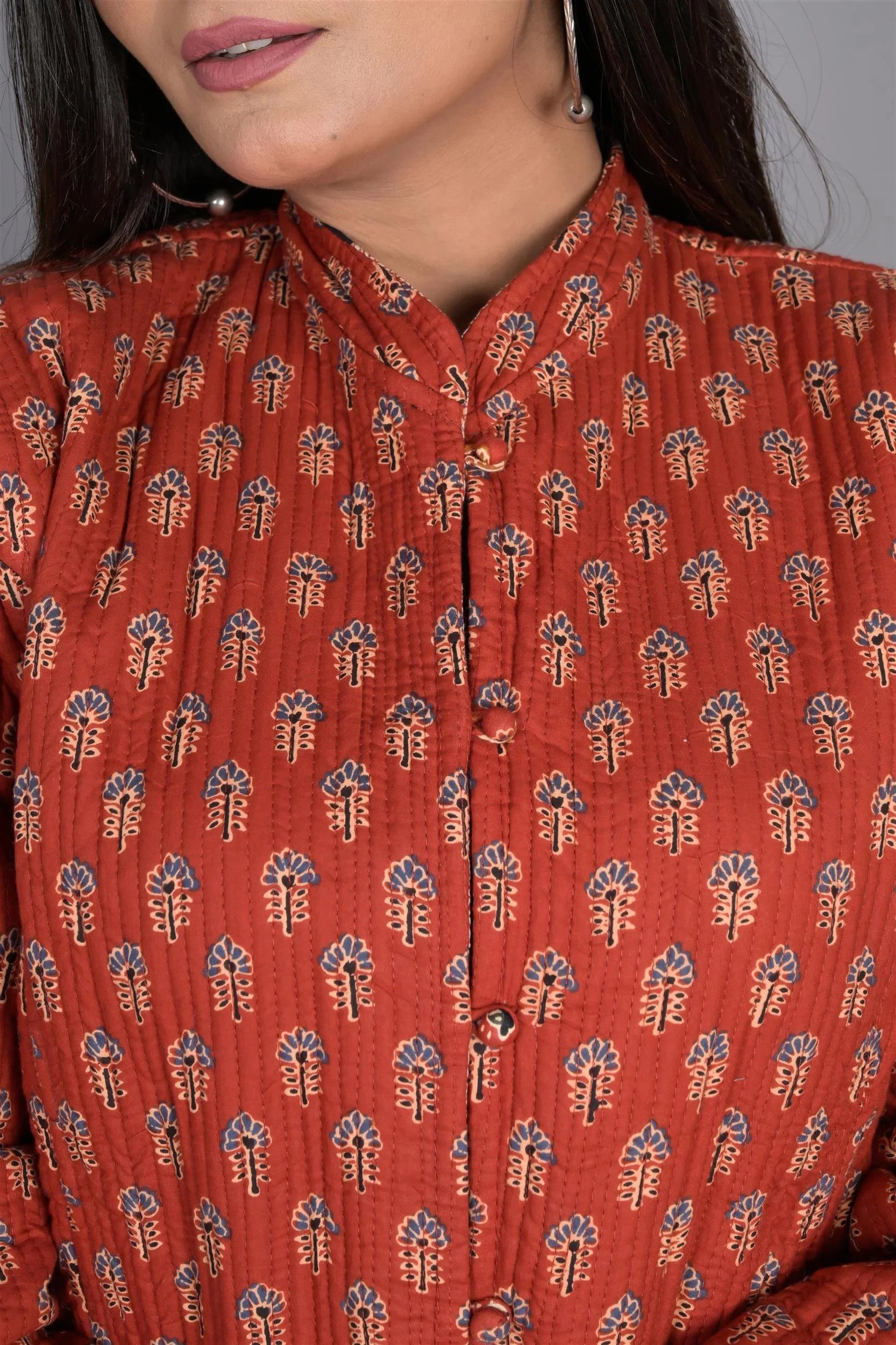 Winter Red And Black Reversible Jaipuri Cotton Quilted Jackets For Women