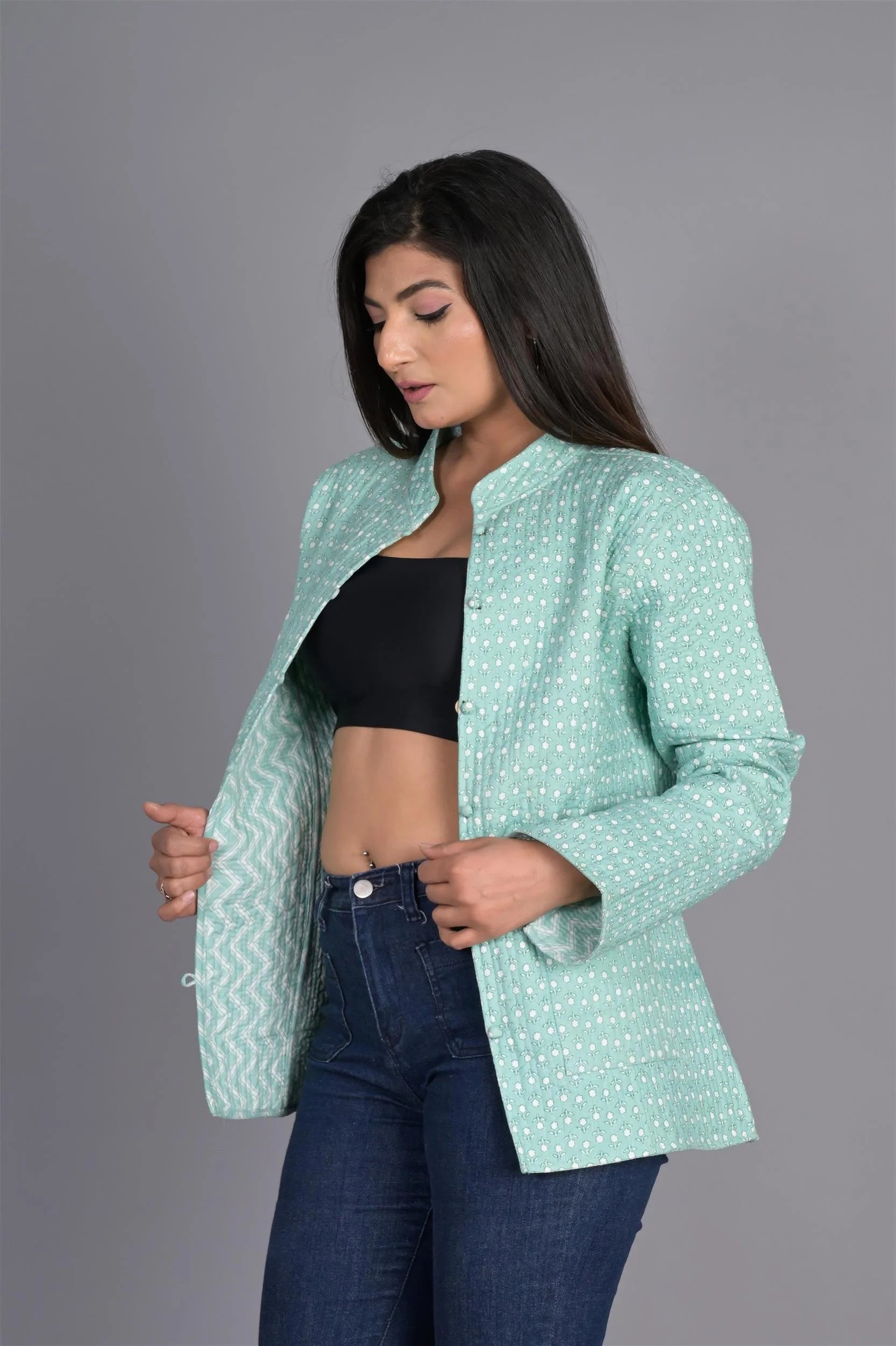 Women's Reversible Blazer Floral Cotton Quilted Jacket Handmade Coat Vest  at Rs 650/piece in Jaipur