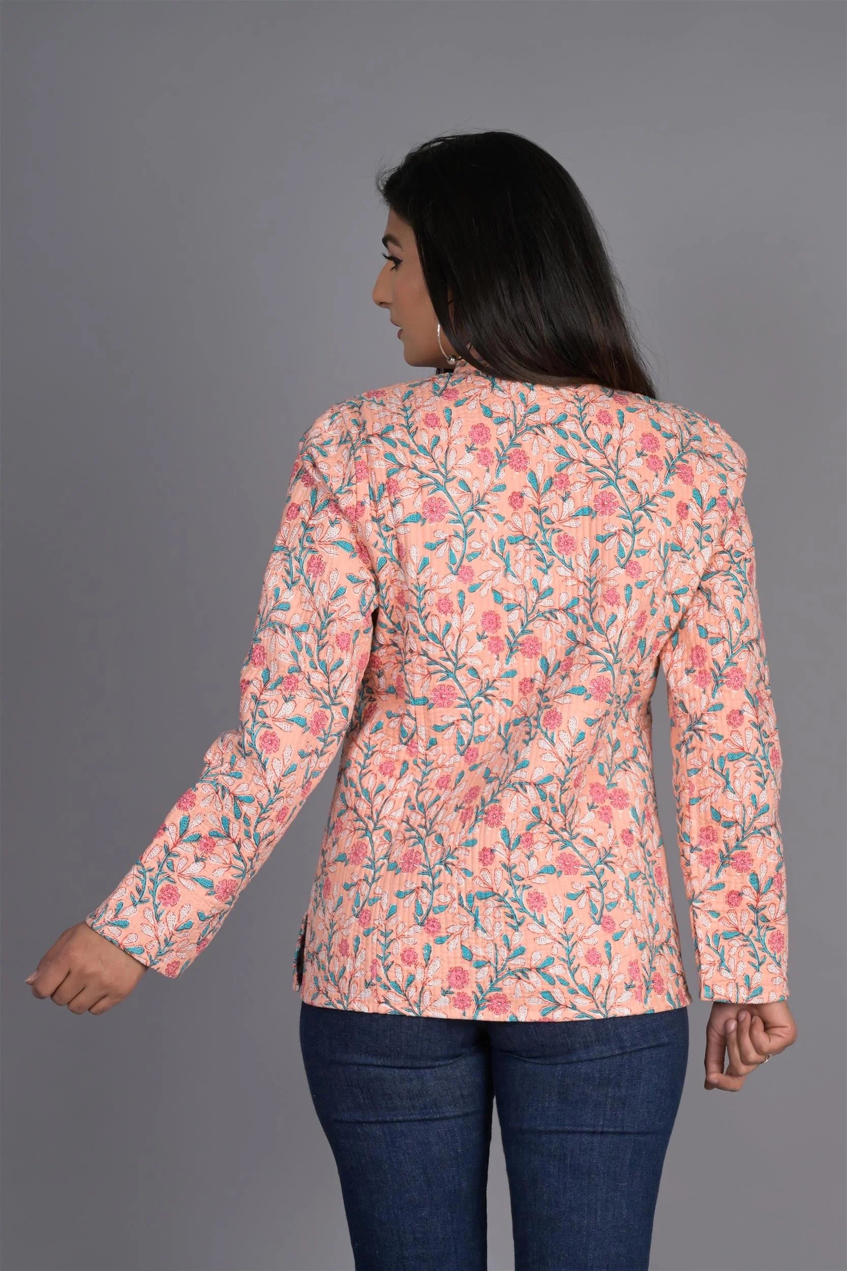 Winter Peach Reversible Jaipuri Cotton Quilted Jackets For Women