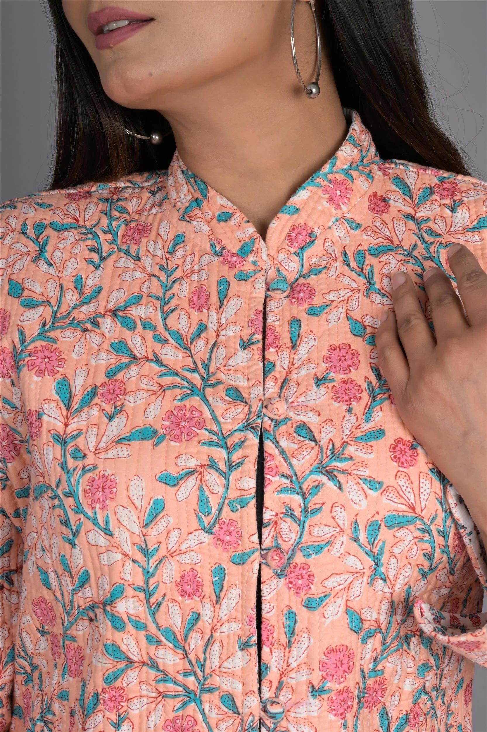 Winter Peach Reversible Jaipuri Cotton Quilted Jackets For Women