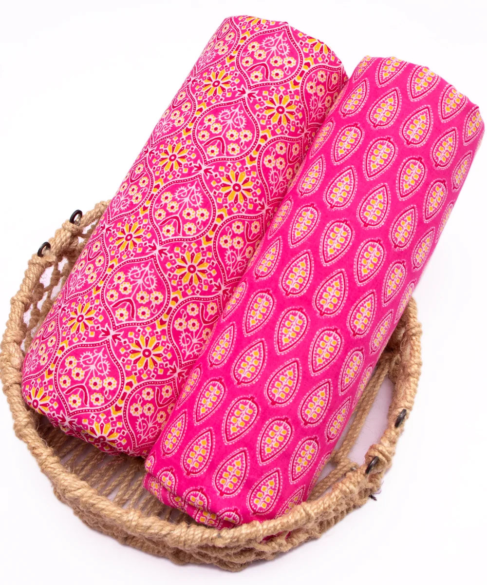 Screen Pink Printed Pure Cotton Fabric Set  ( Top and bottom 2.5 meter each )