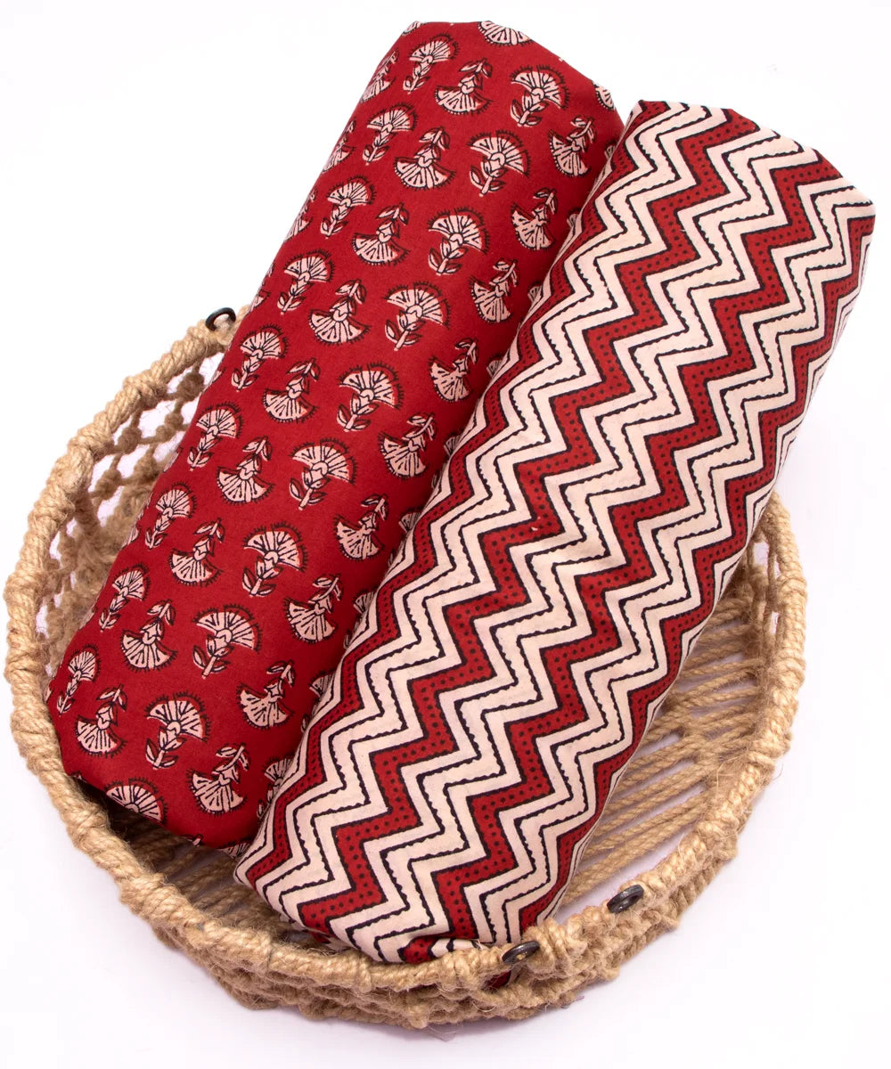 Screen Maroon Red Printed Pure Cotton Fabric Set  ( Top and bottom 2.5 meter each )