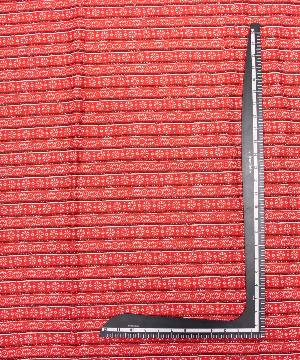 Screen Red Orange Printed Pure Cotton Fabric Set  ( Top and bottom 2.5 meter each )