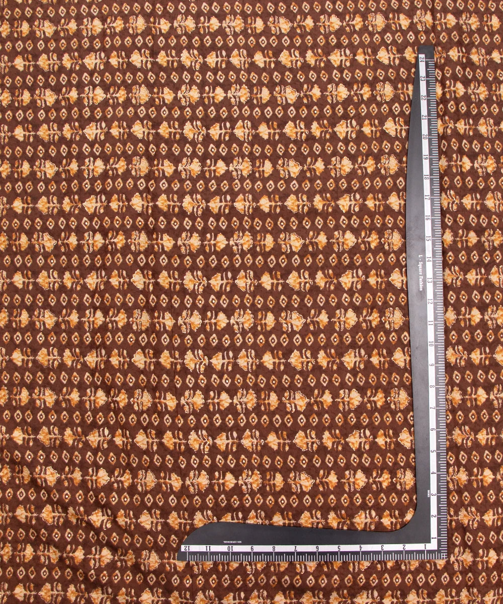 Printed Light Brown Muslin Fabric Set ( Top and bottom 2.5 meter each )