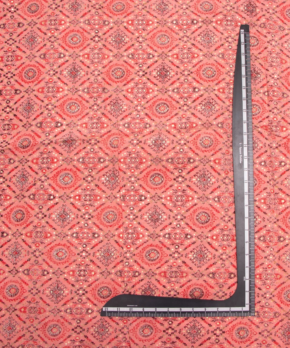 Printed Peach Floral Muslin Fabric Set ( Top and bottom 2.5 meter each )