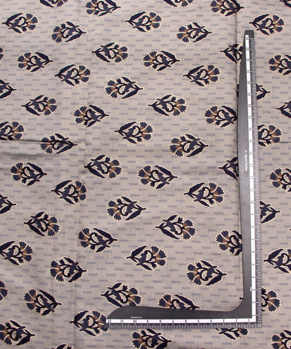 Printed Grey Floral Muslin Fabric Set ( Top and bottom 2.5 meter each )