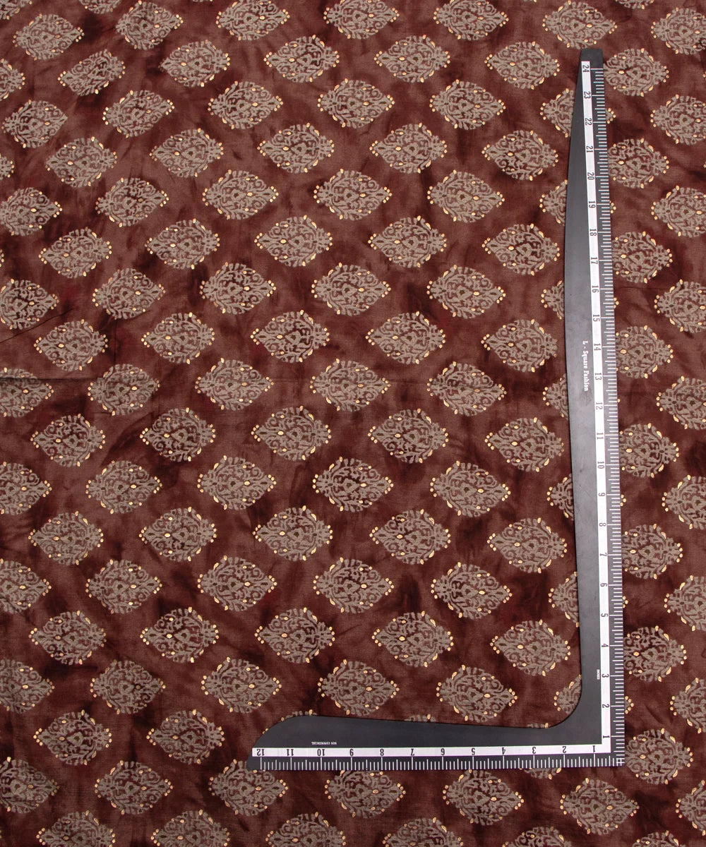 Printed Brown Muslin Fabric Set ( Top and bottom 2.5 meter each )