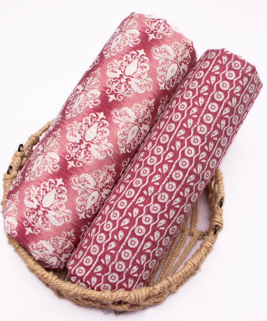 Printed Pink Muslin Fabric Set ( Top and bottom 2.5 meter each )