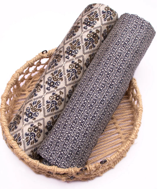 Printed Bluish & Grey Muslin Fabric Set ( Top and bottom 2.5 meter each )