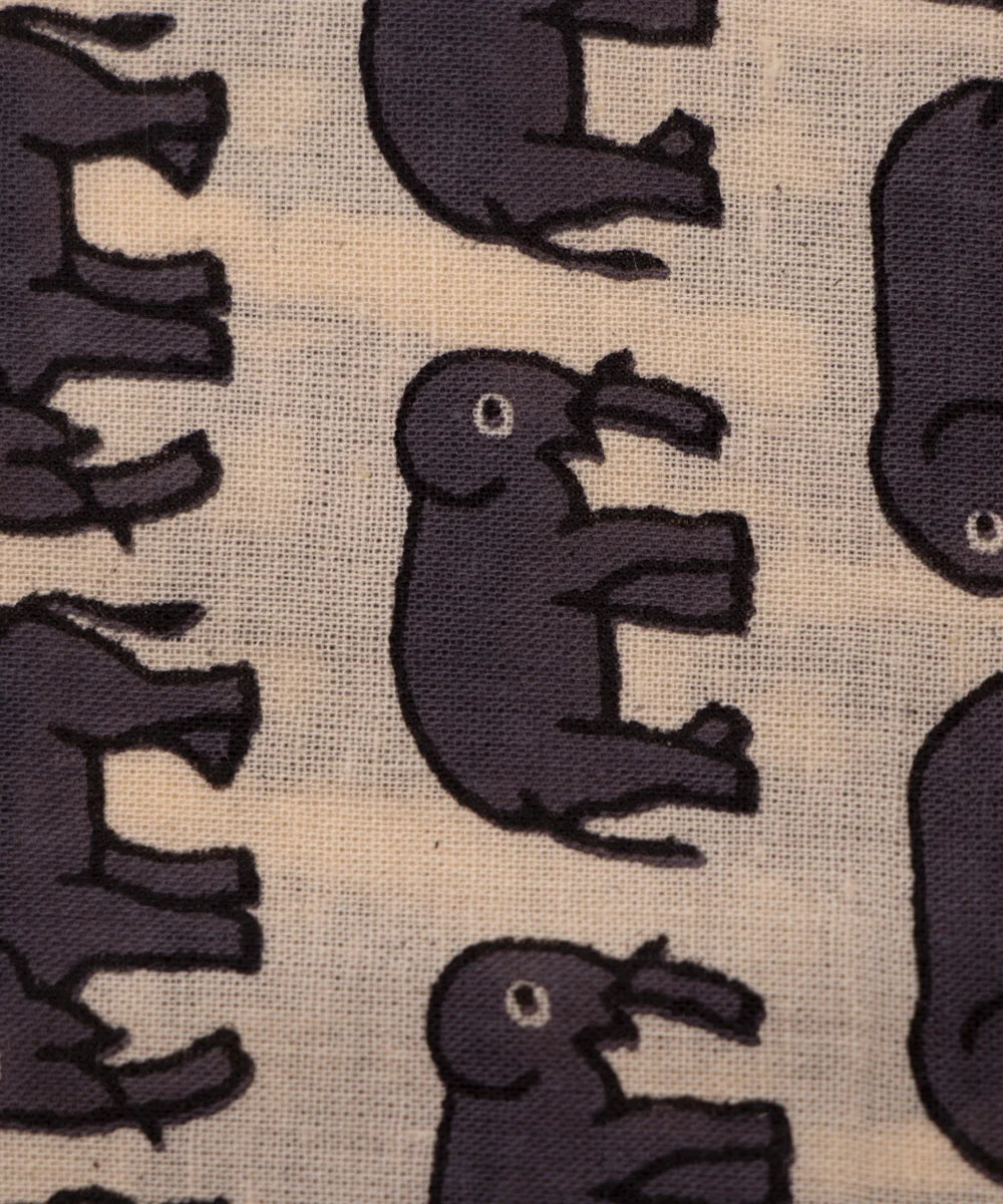 Jaipuri Screen Cream Elephant Kids Printed Pure Cotton Fabric