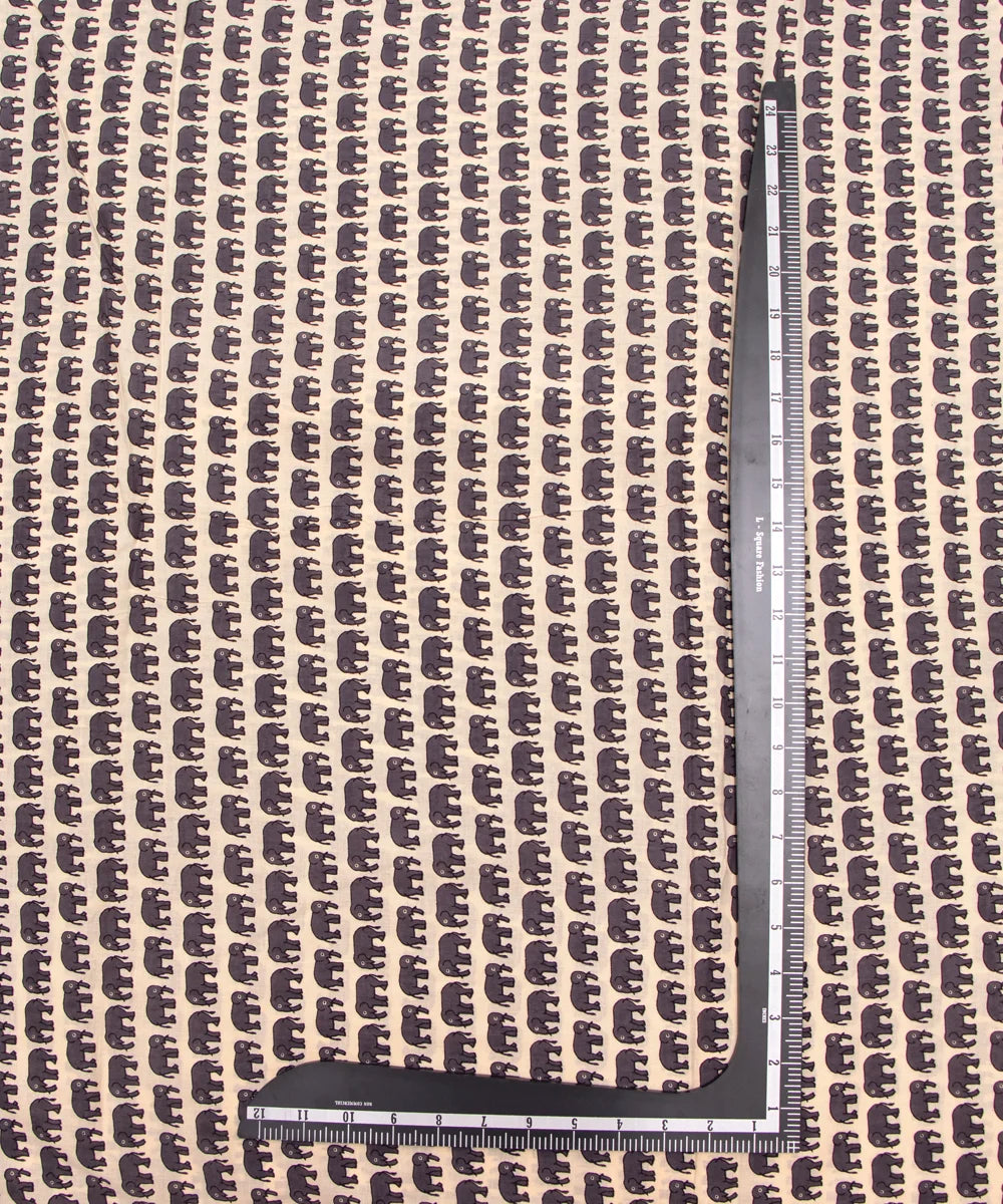 Jaipuri Screen Cream Elephant Kids Printed Pure Cotton Fabric