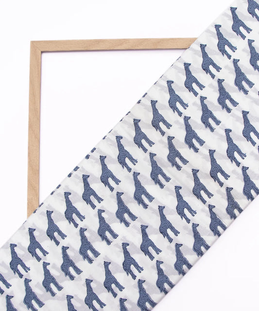Screen Blue Giraffe Animal Kids Print Pure Cotton fabric