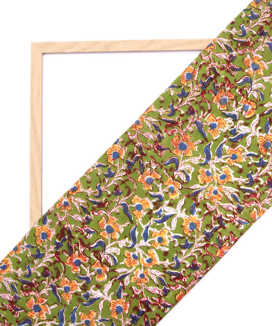 Jaipuri handblock Printed Green Floral Natural Dye Soft Pure Cotton Fabric