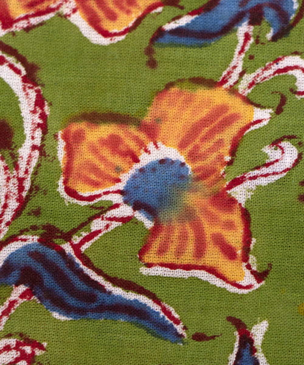Jaipuri handblock Printed Green Floral Natural Dye Soft Pure Cotton Fabric