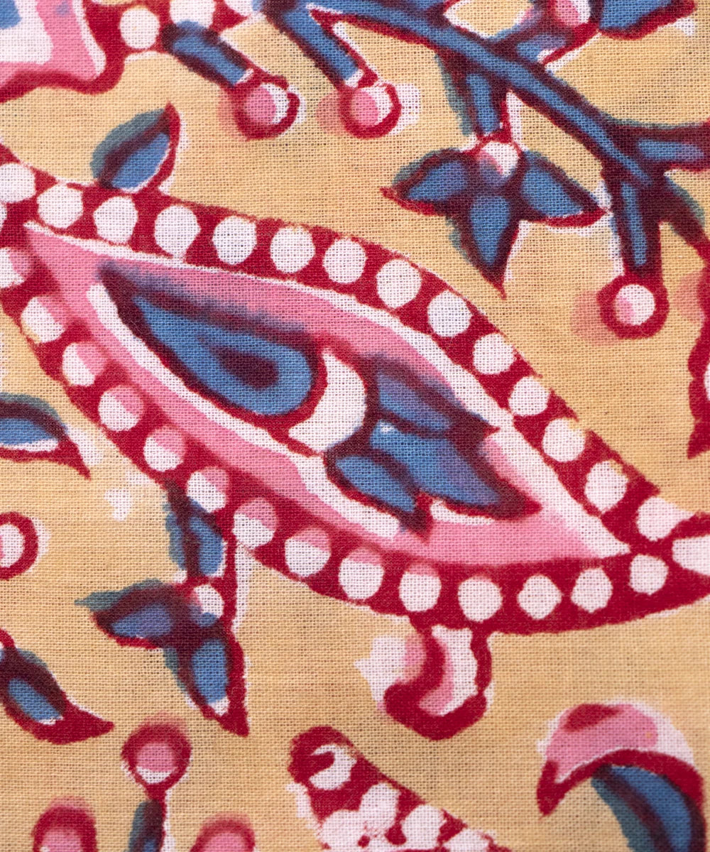 Jaipuri handblock Printed Floral Beige Natural Dye Soft Pure Cotton Fabric