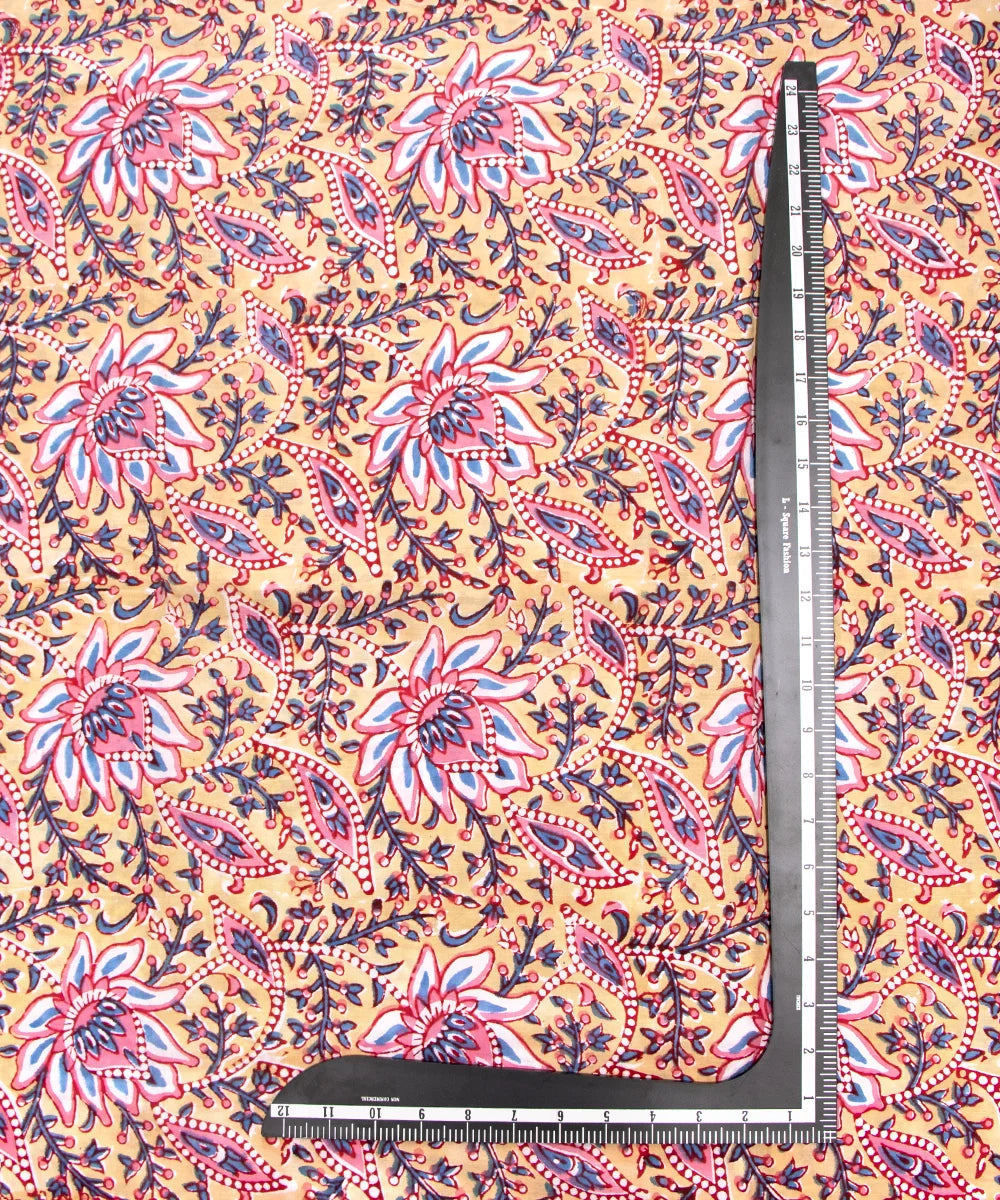 Jaipuri handblock Printed Floral Beige Natural Dye Soft Pure Cotton Fabric