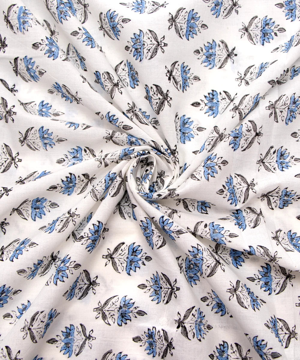 Jaipuri handblock Printed Blue Butti Natural Dye Soft Pure Cotton Fabric