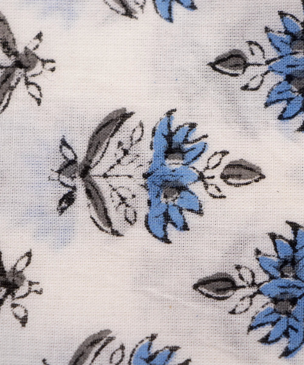 Jaipuri handblock Printed Blue Butti Natural Dye Soft Pure Cotton Fabric