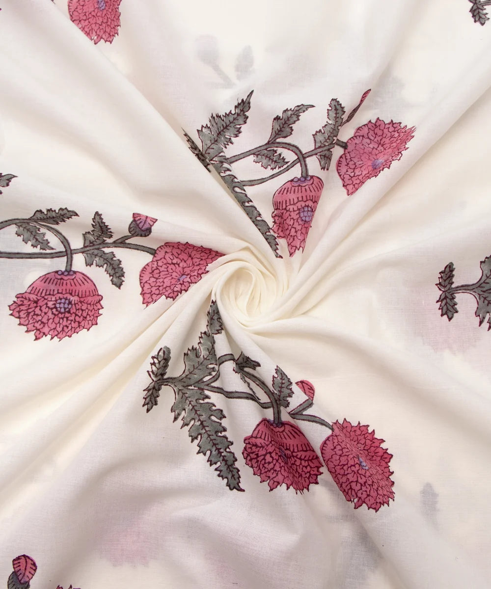 Jaipuri handblock Printed Off White Natural Dye Soft Pure Cotton Fabric