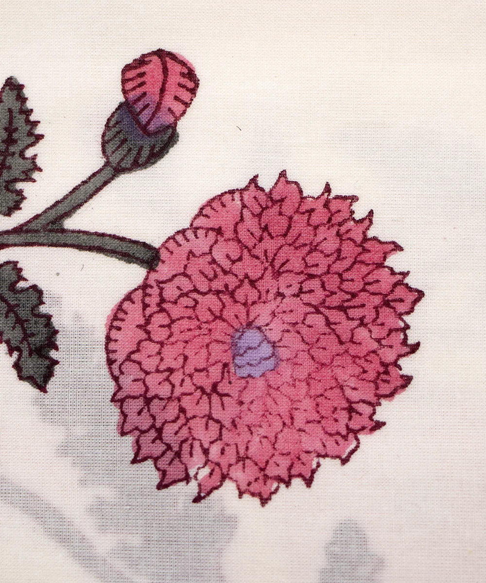 Jaipuri handblock Printed Off White Natural Dye Soft Pure Cotton Fabric