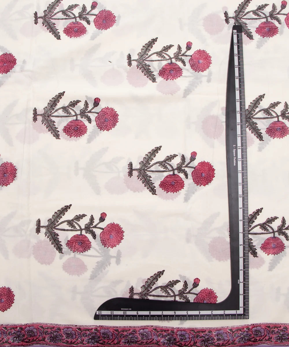 Jaipuri handblock Printed Off White Natural Dye Soft Pure Cotton Fabric