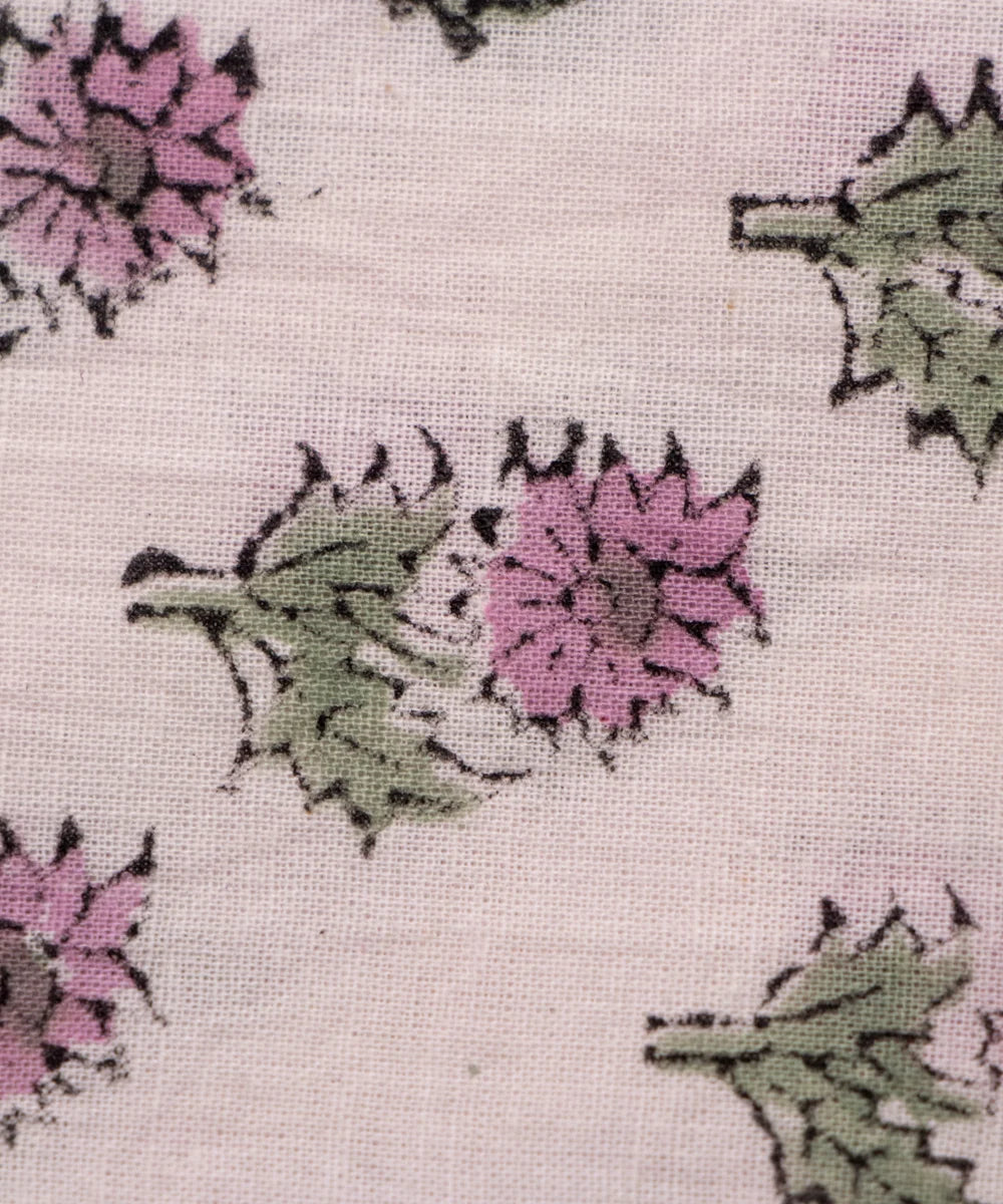 Jaipuri handblock Printed White Purple Natural Dye Soft Pure Cotton Fabric
