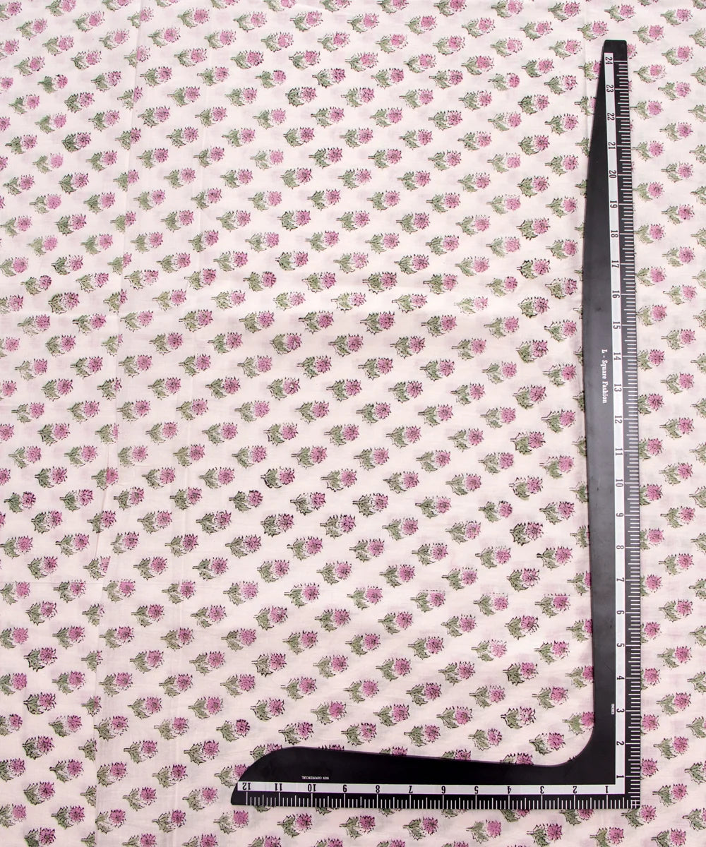 Jaipuri handblock Printed White Purple Natural Dye Soft Pure Cotton Fabric