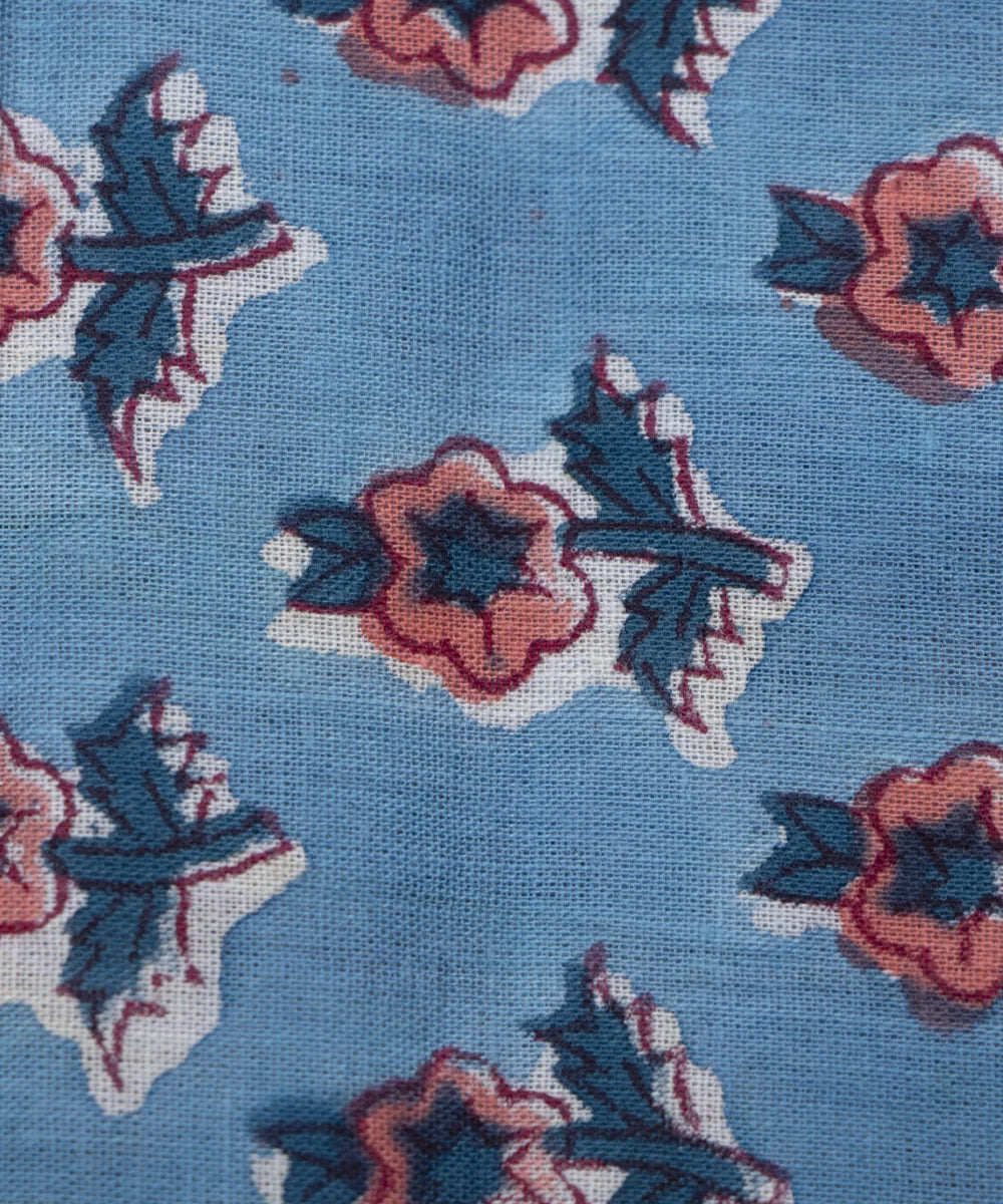 Jaipuri handblock Printed Blue Butti Natural Dye Soft Pure Cotton Fabric